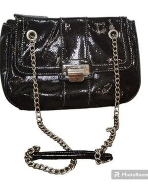 Nine West Patent Leather Black Bag w/Sliding Chain Strap Crossbody,  Two Handles